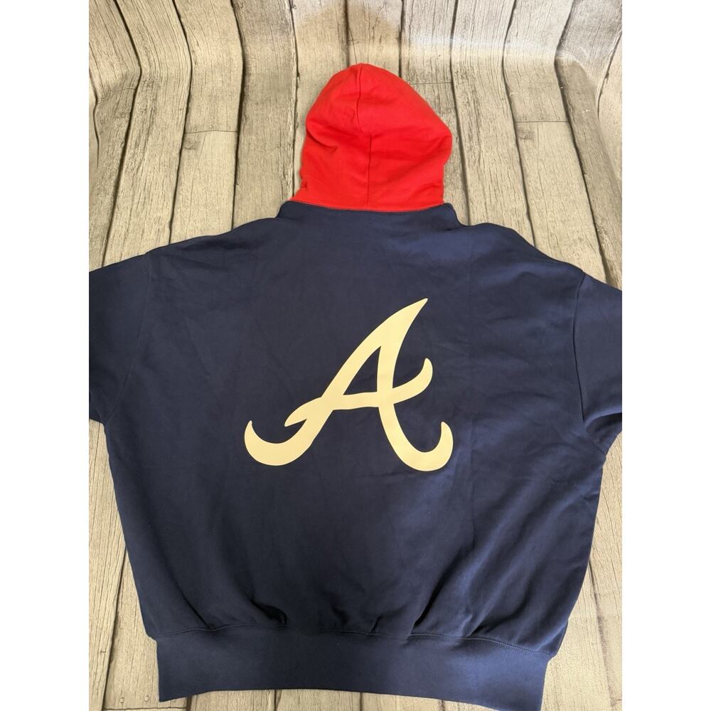 NWT Men’s Fear of God Essentials Atlanta Braves MLB Hoodie Sz Large Navy/Red - Picture 11 of 11